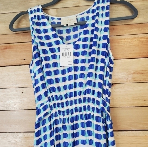 Kate Spade Blue White Island Stamp Tie Back Dress Brush Dot Print feminine Vacat - Picture 5 of 11